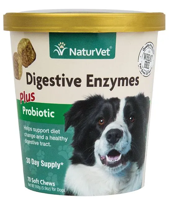 15% OFF: NaturVet Digestive Enzymes Plus Pre & Probiotics Soft Chew Supplement For Dogs 70 count