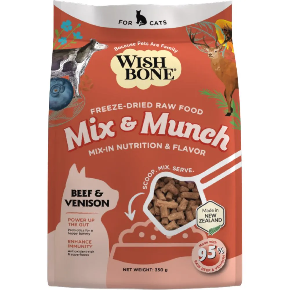 15% OFF: Wishbone Mix & Munch Beef & Venison Grain-Free Freeze-Dried Raw Food Cat Food Topper 350g