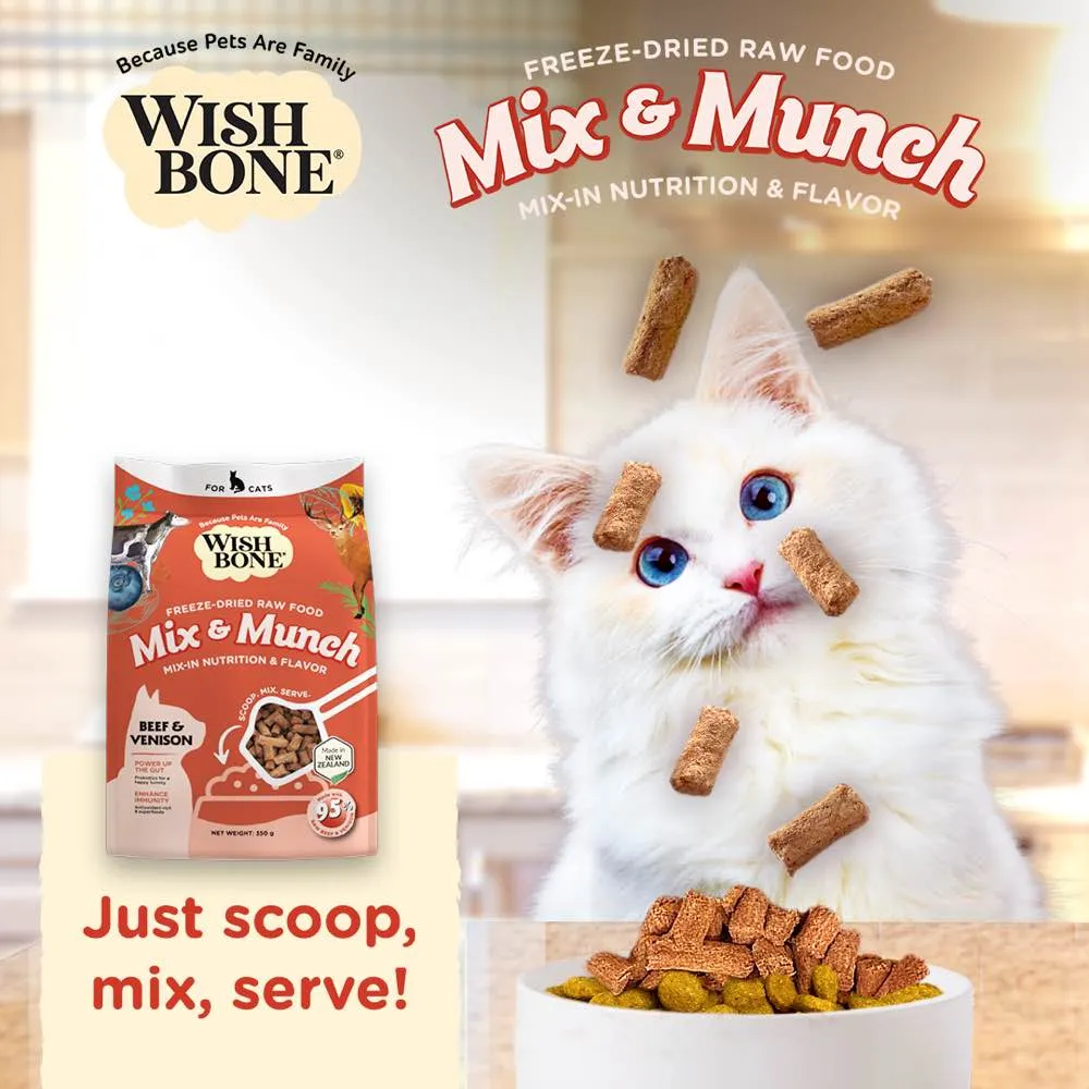 15% OFF: Wishbone Mix & Munch Beef & Venison Grain-Free Freeze-Dried Raw Food Cat Food Topper 350g