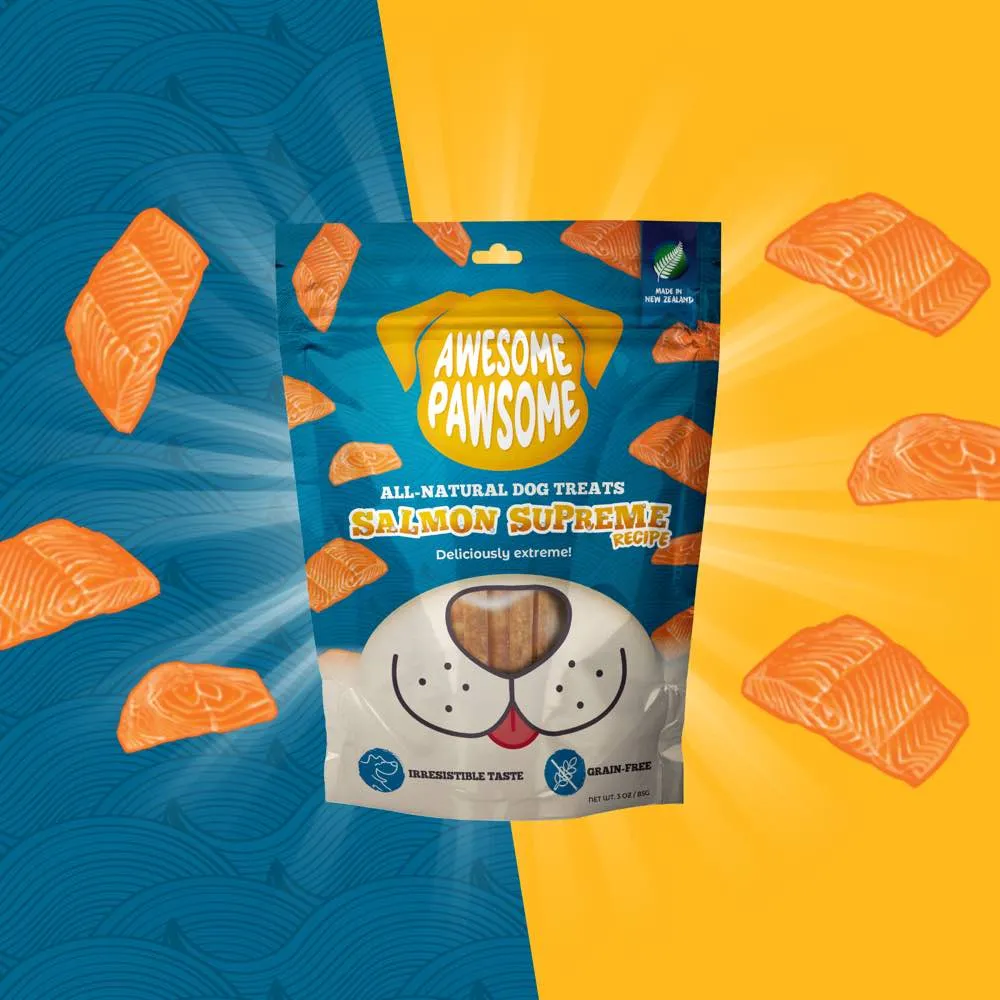 4 FOR $14: Awesome Pawsome Salmon Supreme Grain-Free Dog Treats 3oz