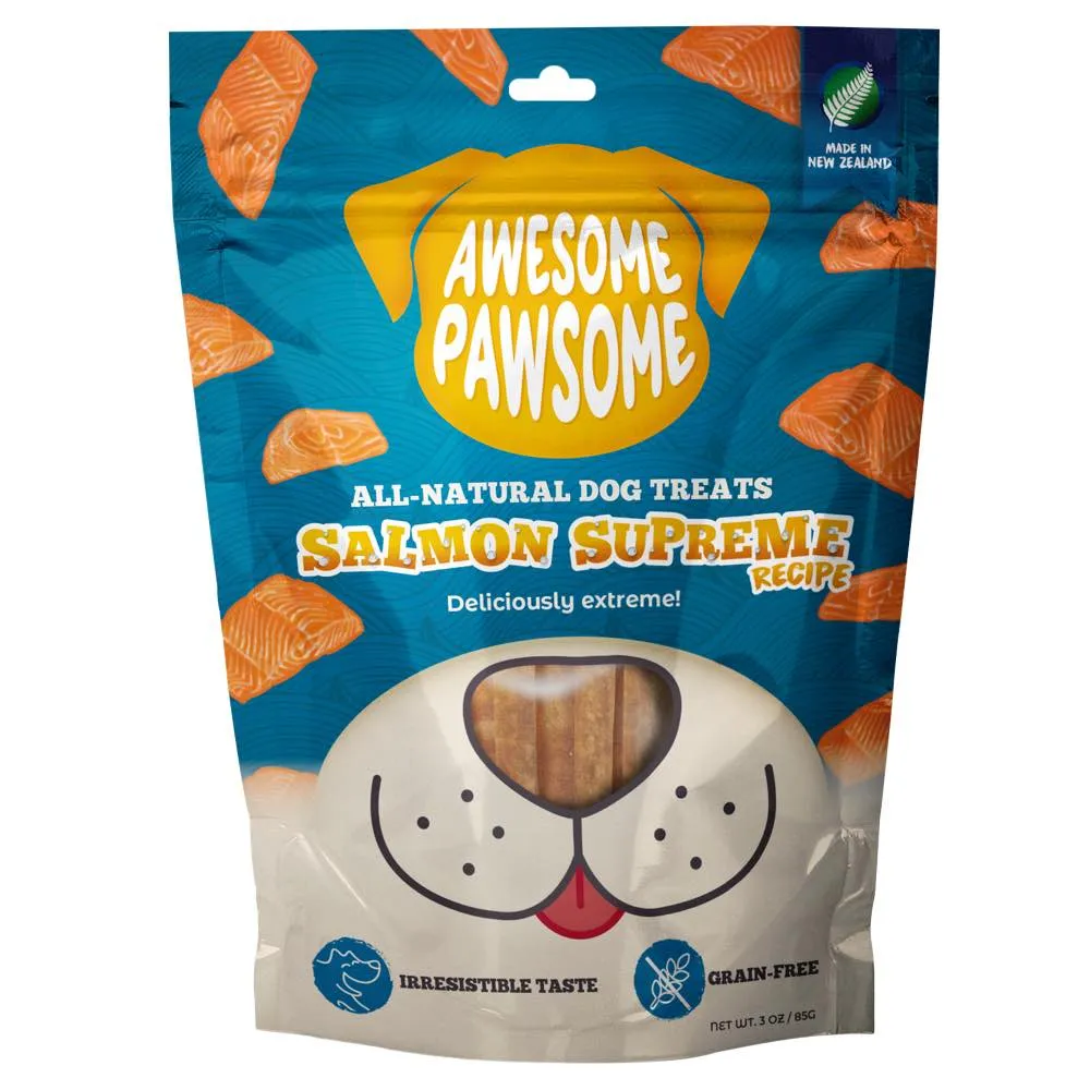 4 FOR $14: Awesome Pawsome Salmon Supreme Grain-Free Dog Treats 3oz