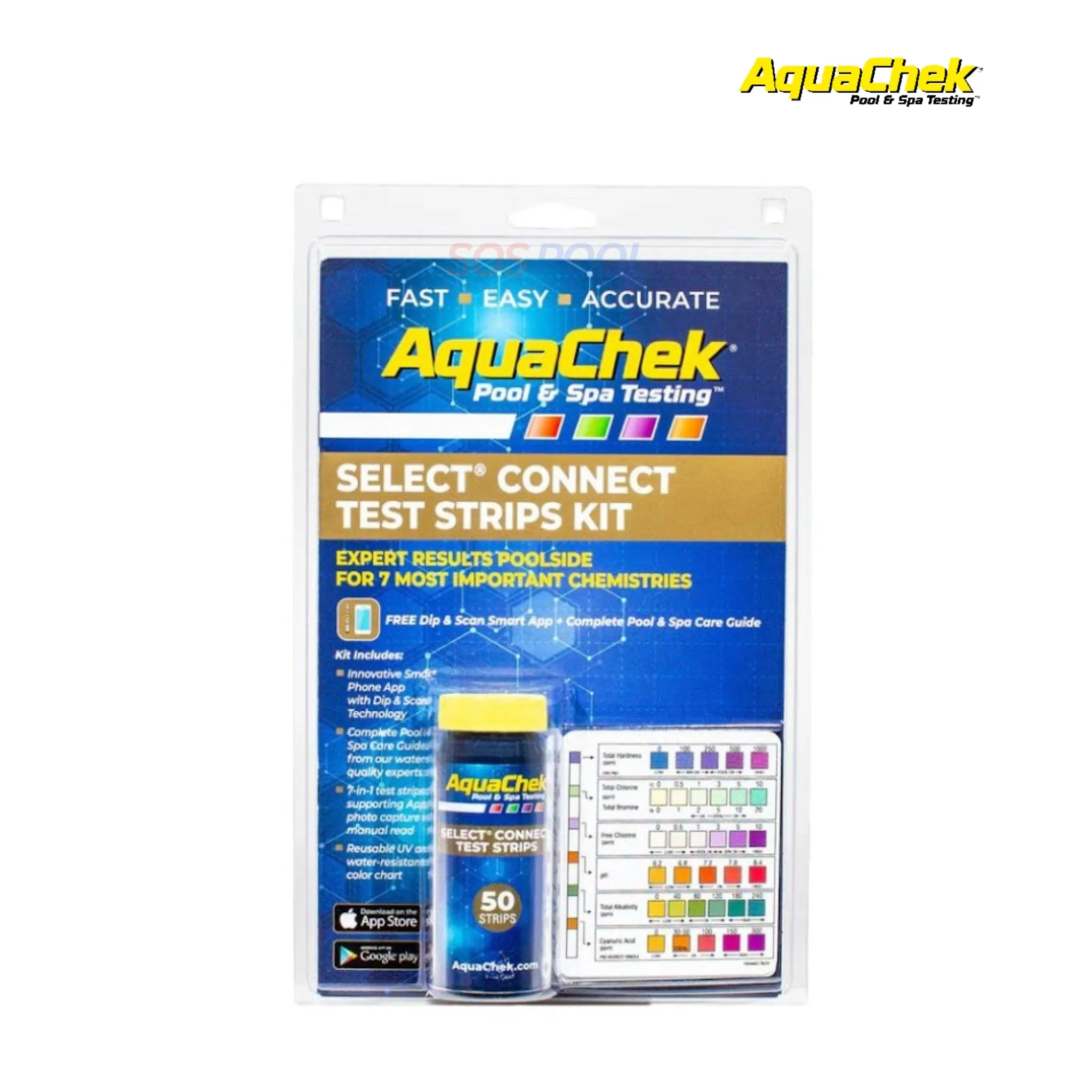 AquaChek Select Connect 7-in-1 Test Strips w/ Photo Capture App, 50/Pack | 541604APP