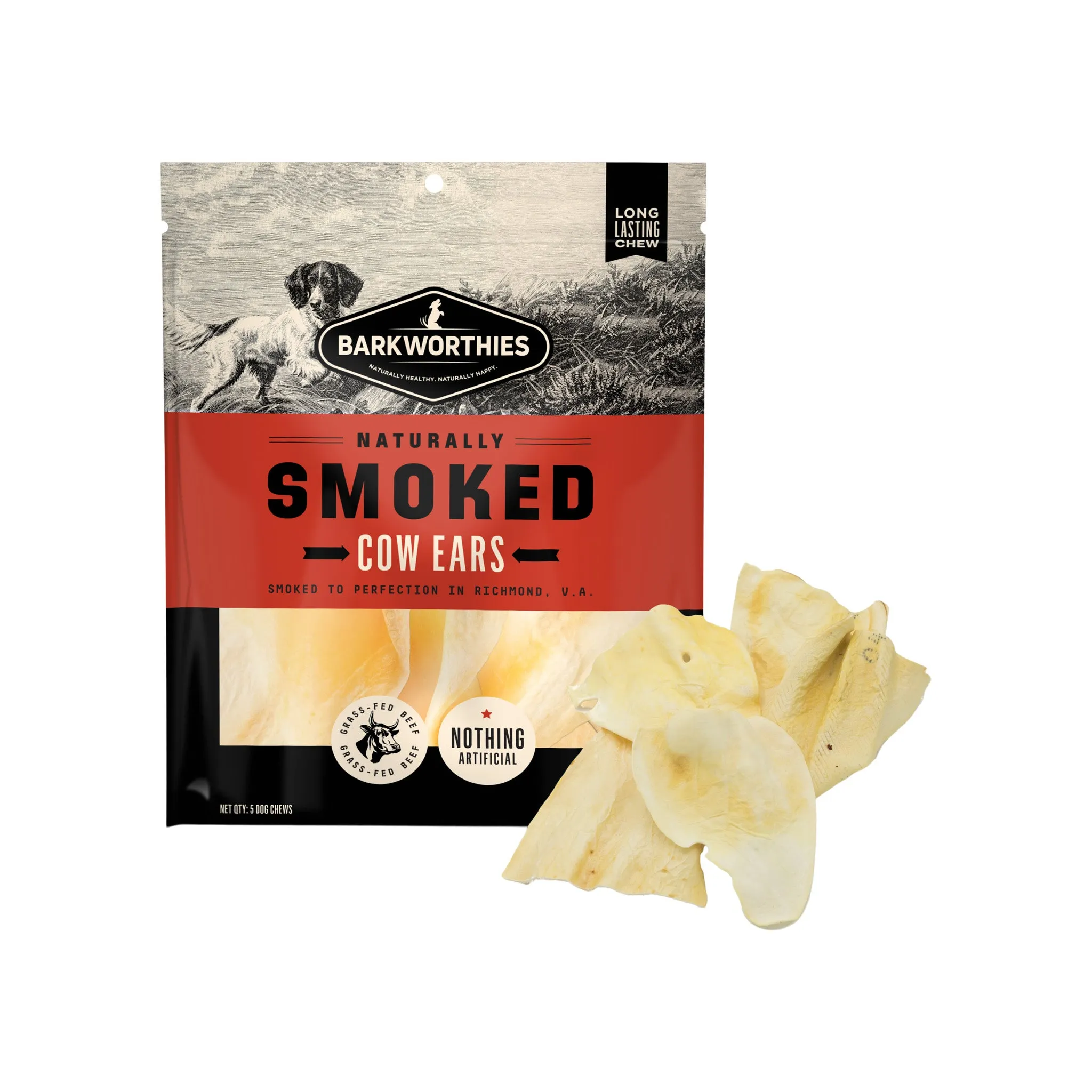 Barkworthies Naturally Smoked Cow Ears Dog Chews