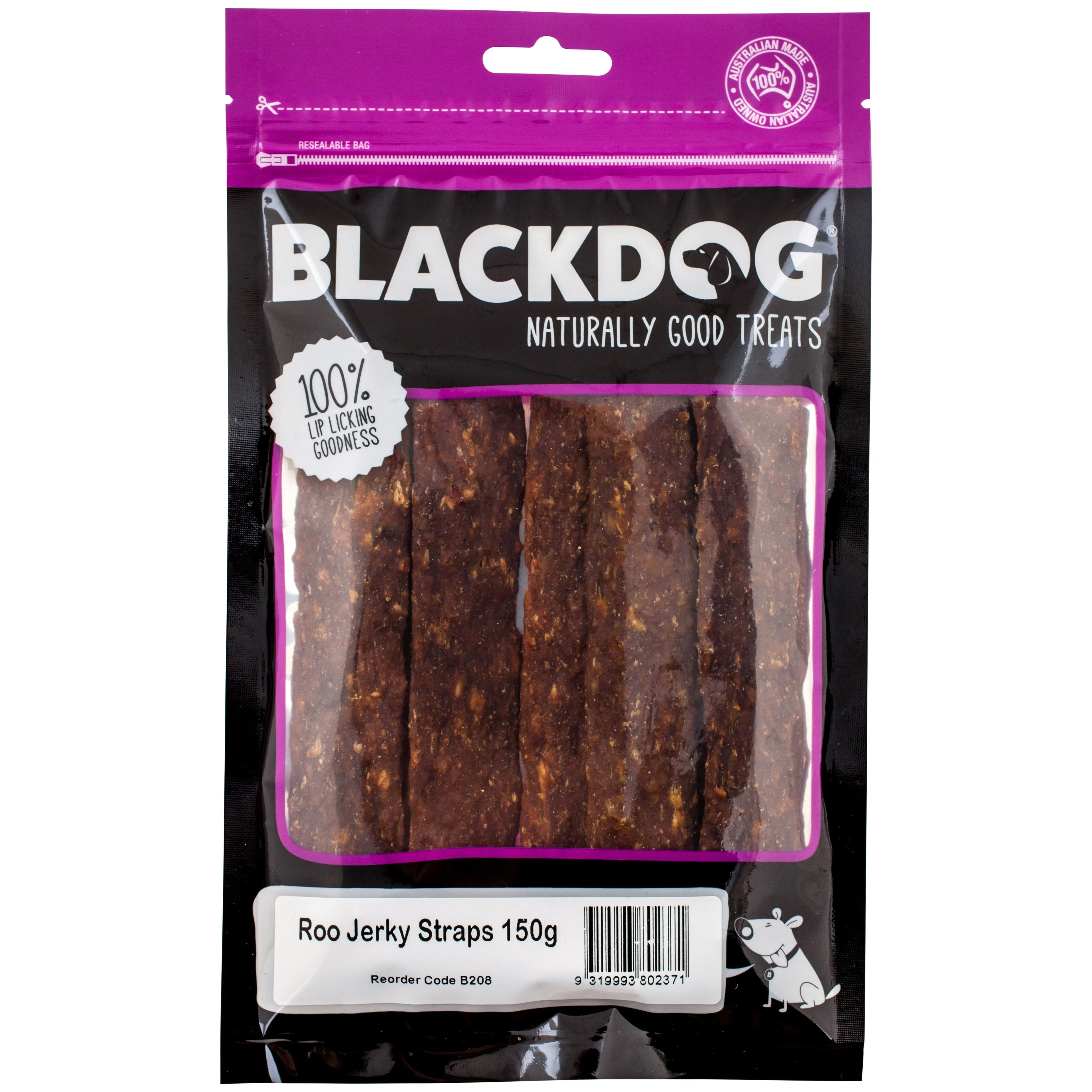 Blackdog Kangaroo Jerky Straps Dog Treats 150g