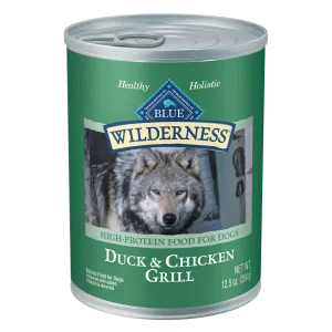 Blue Buffalo Wilderness High Protein, Natural Adult Wet Dog Food, Duck & Chicken Grill 12.5-oz, Case of 12