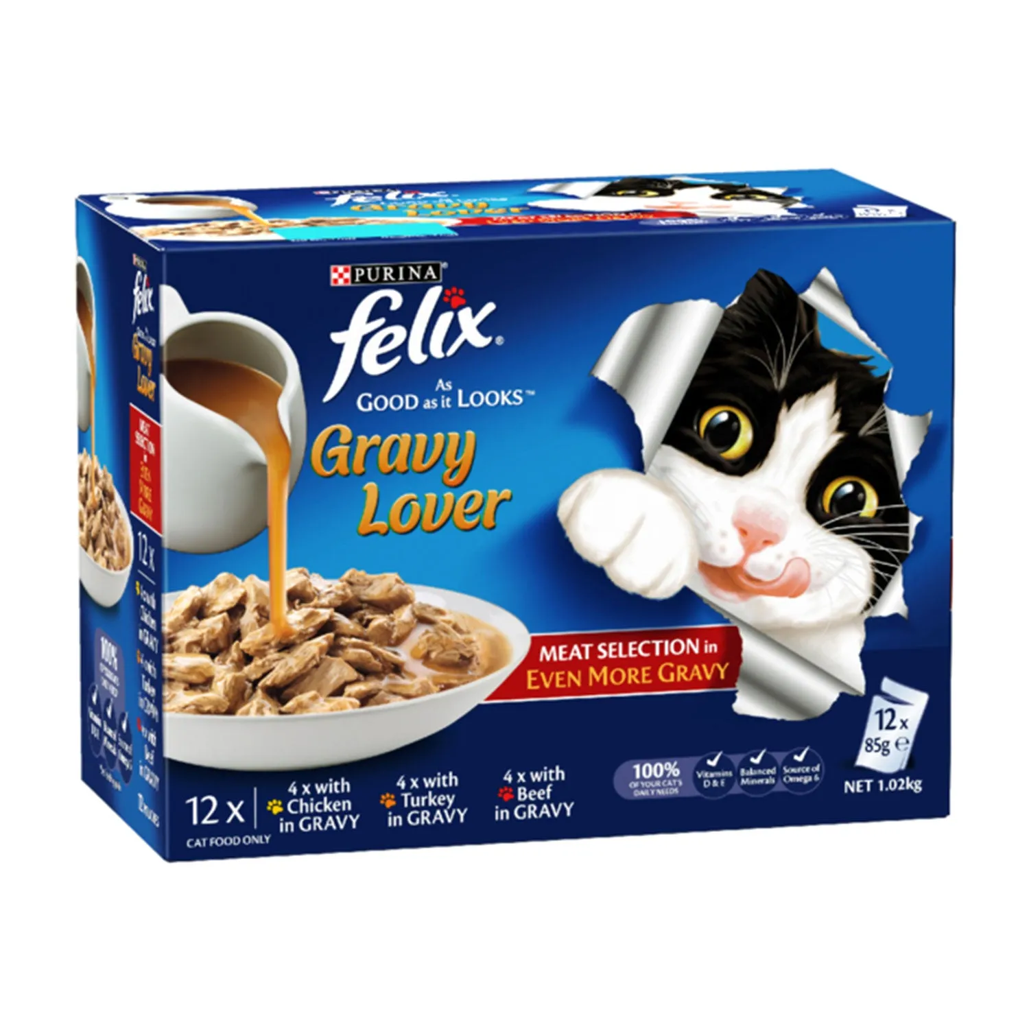 Felix Gravy Lovers Meat Selection Adult Wet Cat Food Pouches 12x85g