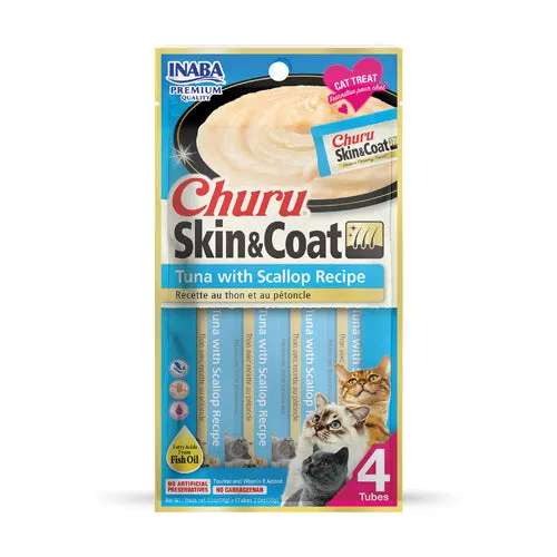 Inaba Cat Churu Skin & Coat Treats 14g x 4 Pack - Tuna with Scallop Recipe