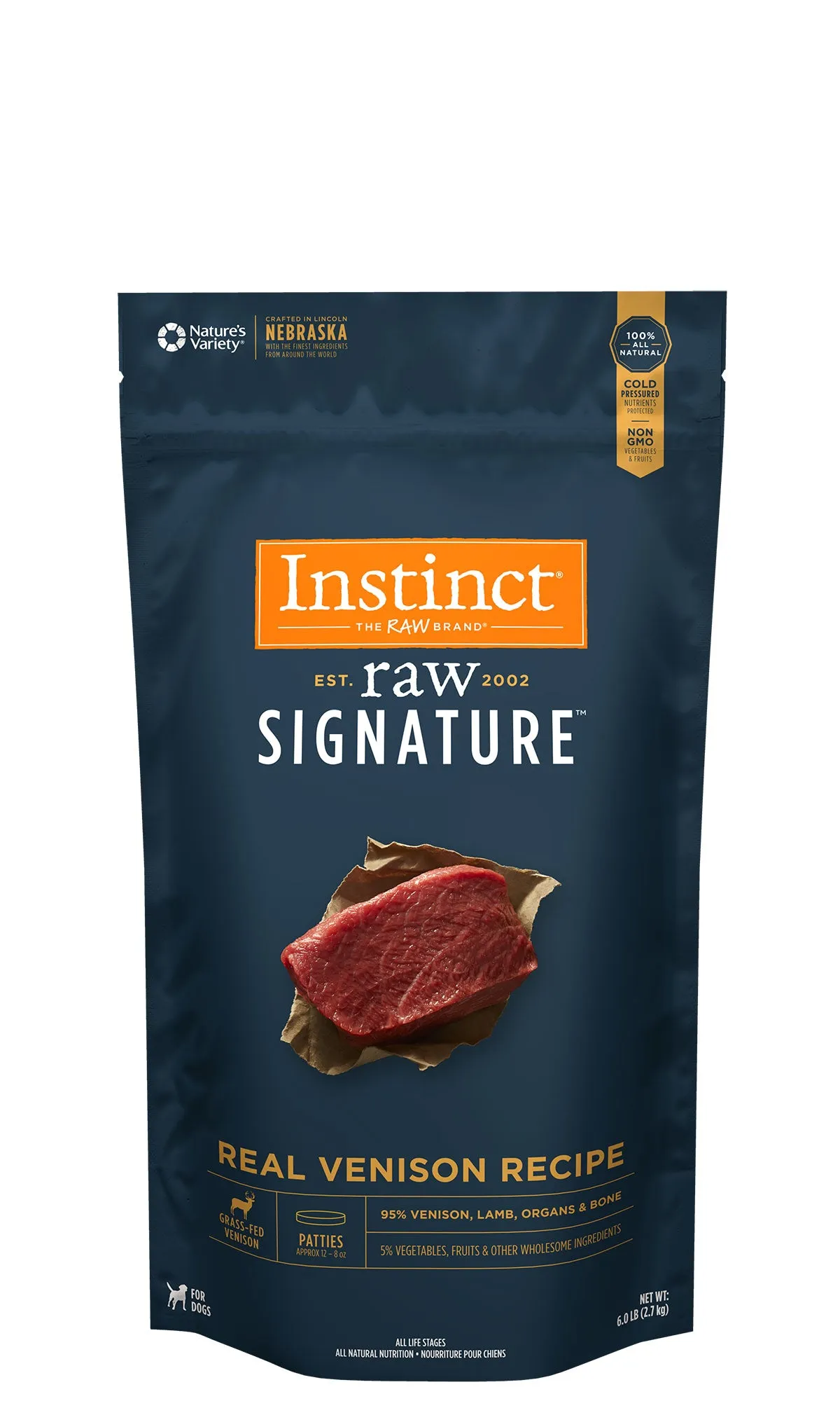 Instinct Canine Raw Signature Frozen Patties Real Venison Recipe