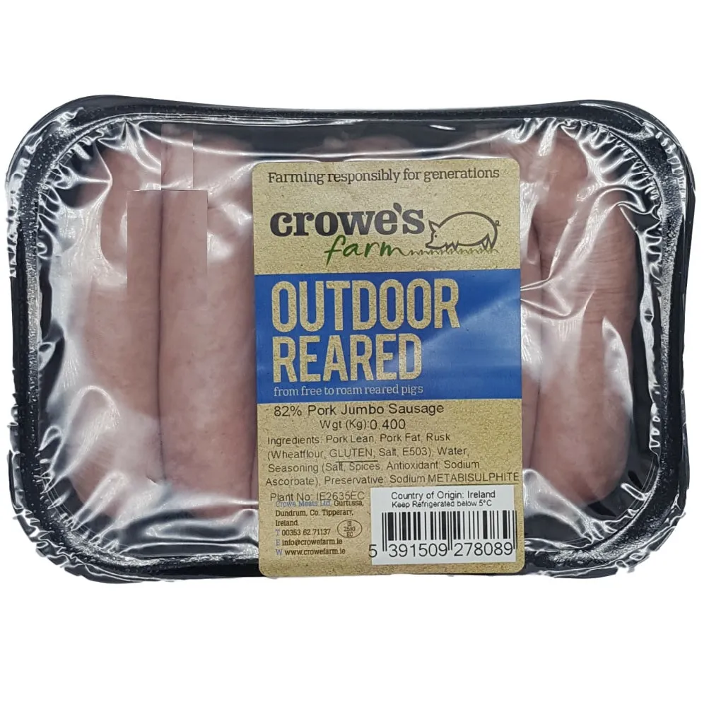 J. Crowe & Sons Outdoor Reared Pork Jumbo Sausage 400g