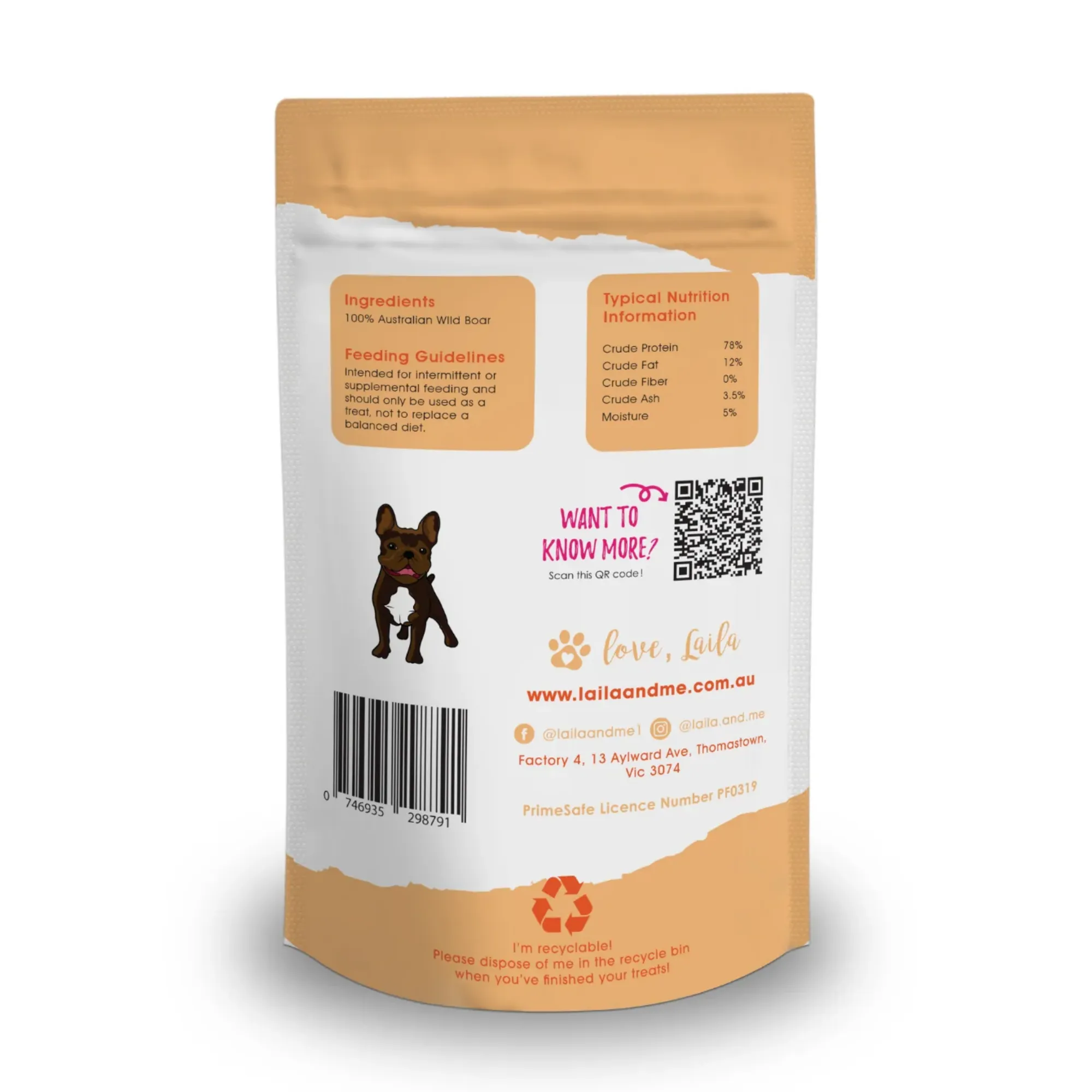 Laila & Me Freeze Dried Raw Australian Wild Boar Dog and Cat Treats 60g