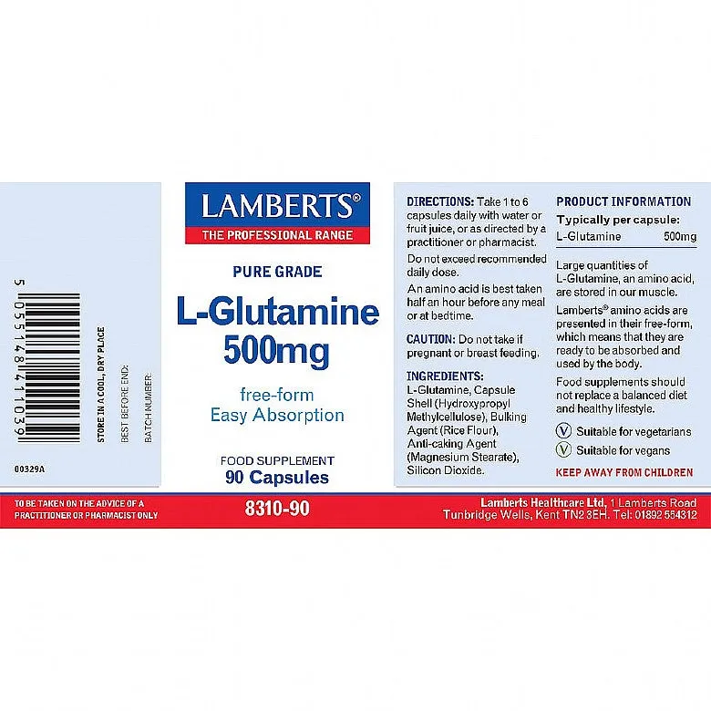 Lamberts L-Glutamine 500mg 90 Capsules