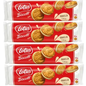 Lotus Biscoff Sandwich Biscuits Vanilla Cream Caramel 110g Pack 4