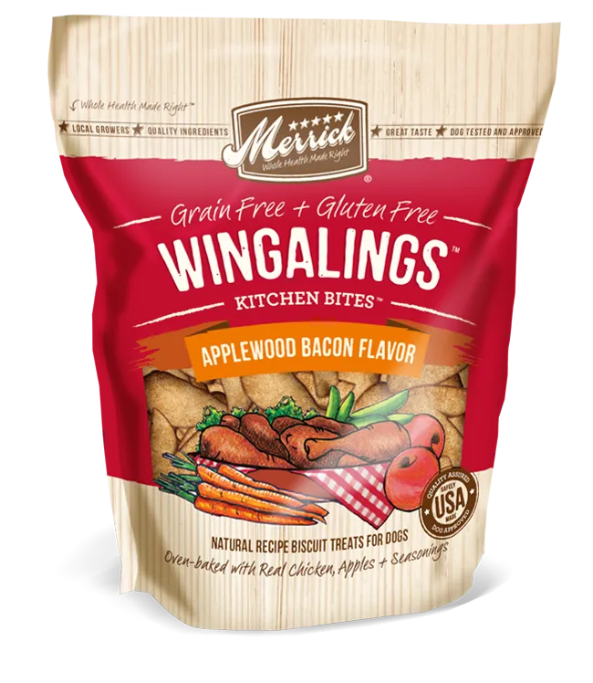 Merrick Grain-Free Wingalings Kitchen Bites Applewood Bacon Flavor Dog Treats 9oz