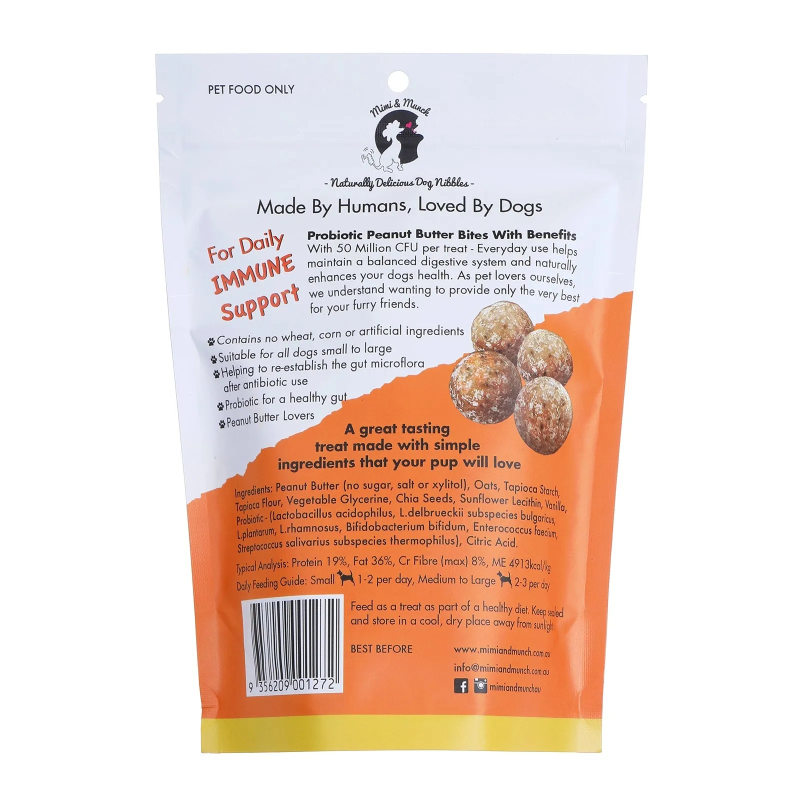 Mimi and Munch Probiotic Peanut Butter Bites Dog Treats 150g