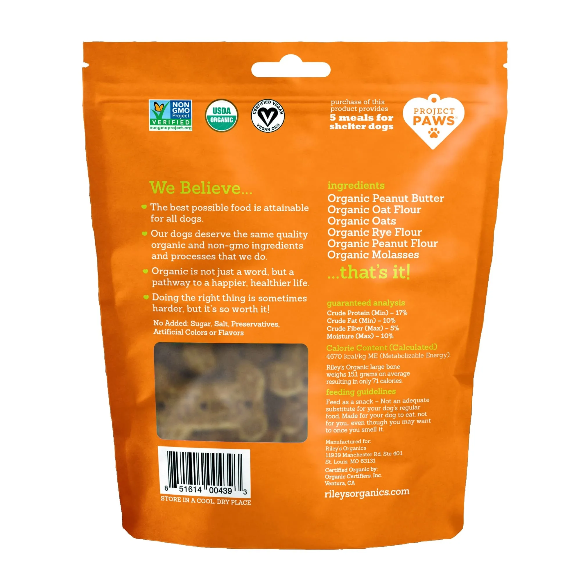 Organic Large Peanut Butter & Molasses Dog Treats