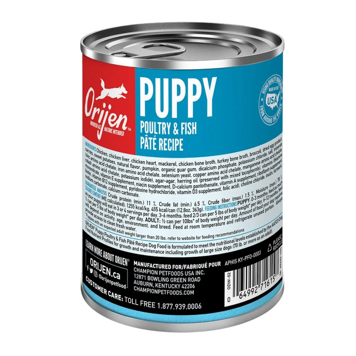 Orijen Grain Free Puppy Poultry & Fish Pate Wet Dog Food 12.5oz