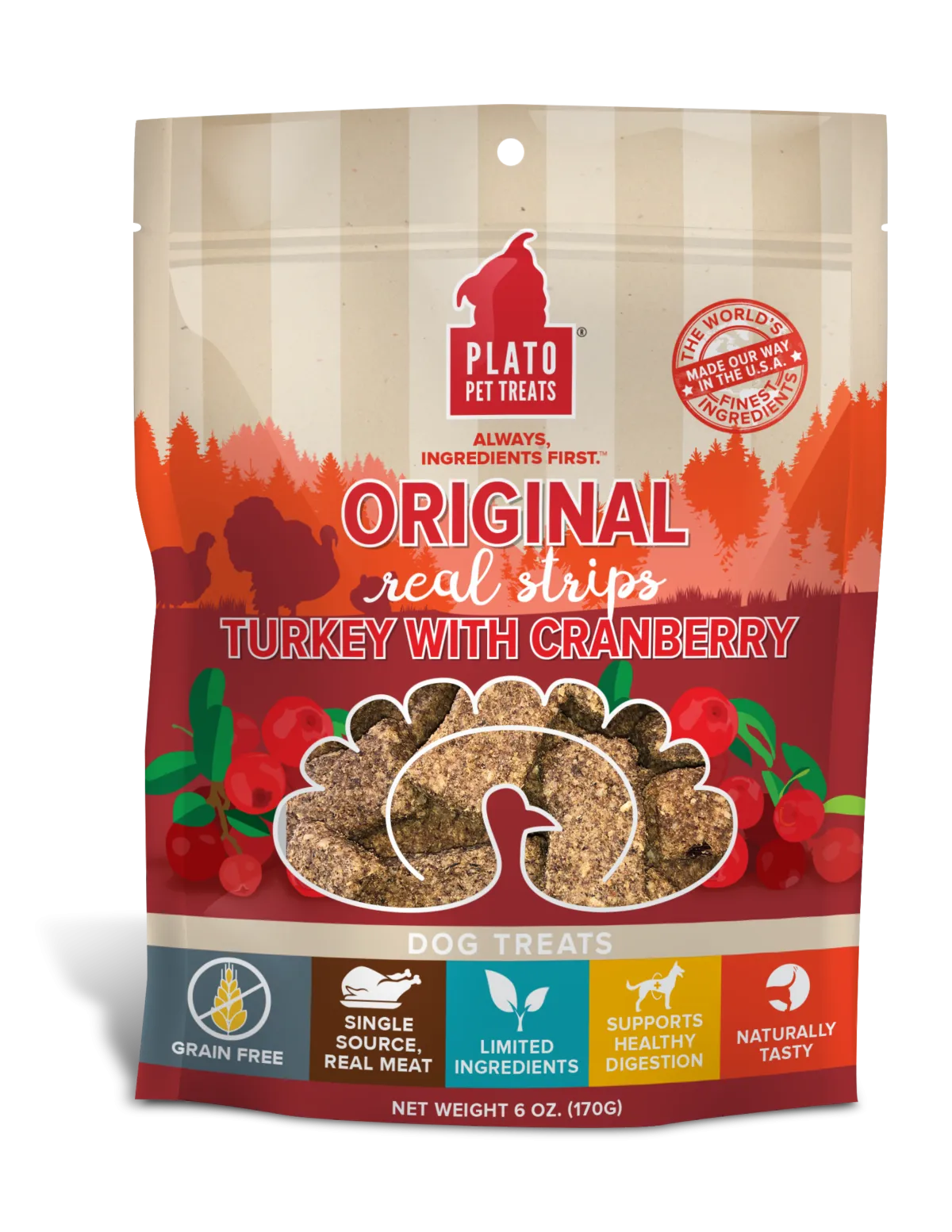 Plato Original Real Strips Turkey with Cranberry Dog Treats