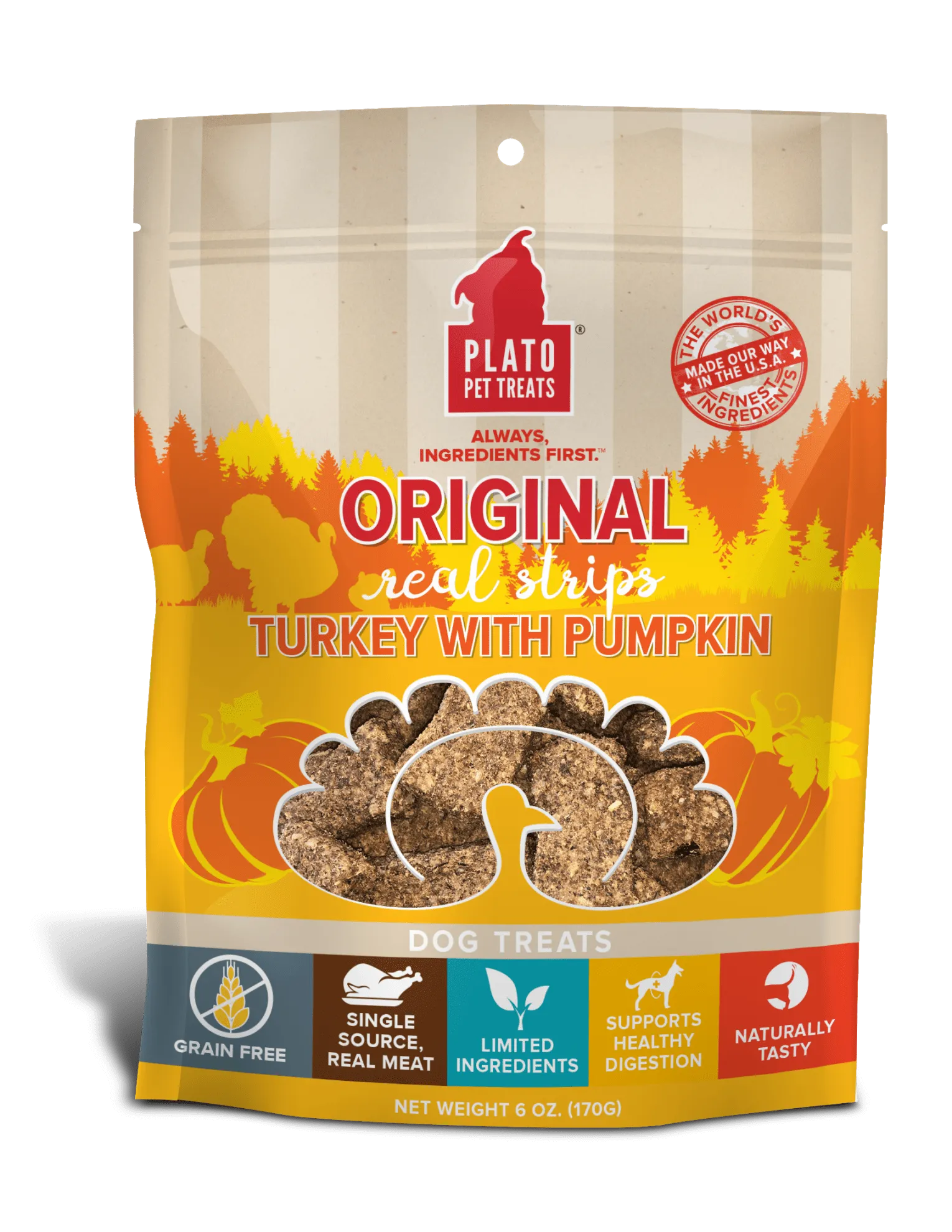 Plato Real Strips Turkey With Pumpkin Meat Bar Dog Treats