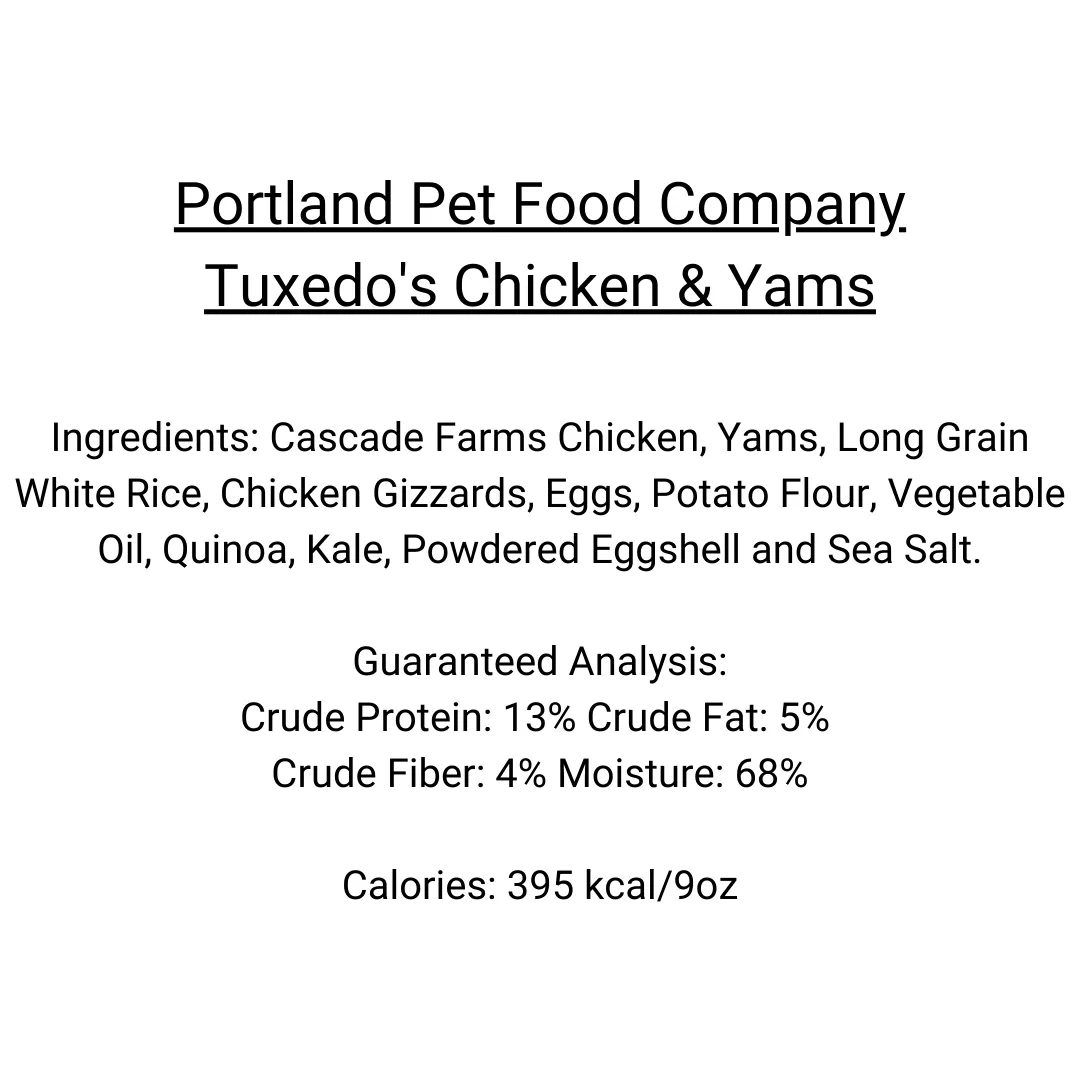 Portland Pet Food - Gluten & Grain Free Tuxedo’s Chicken & Yams Meal