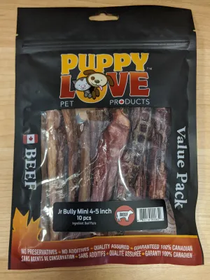 Puppy Love Beef Jr Bully Sticks Mini -10 pack