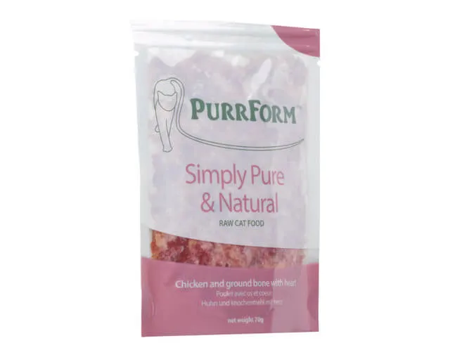 Purrform Chicken And Ground Bone With Heart - POUCH (6x70g)