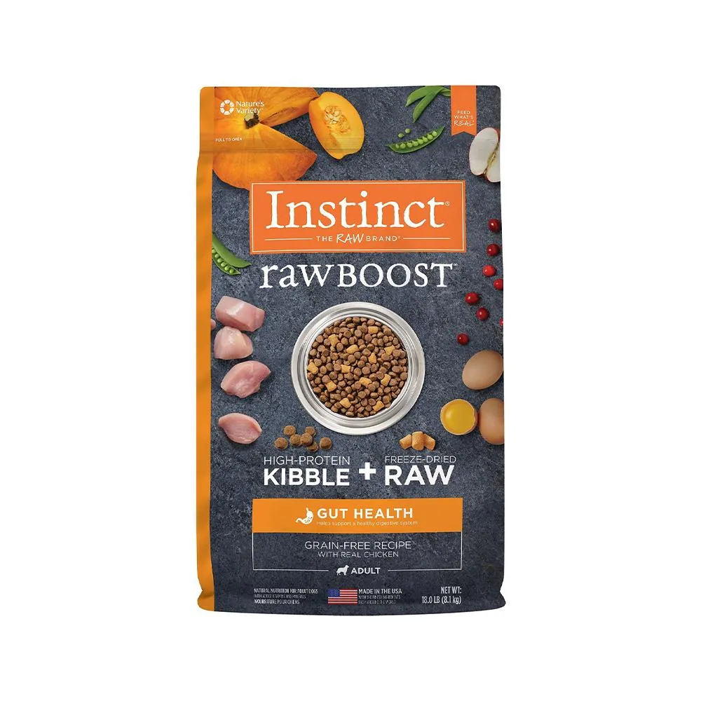 Raw Boost Gut Health Grain Free Kibble   Raw Adult Dog Dry Food - Chicken