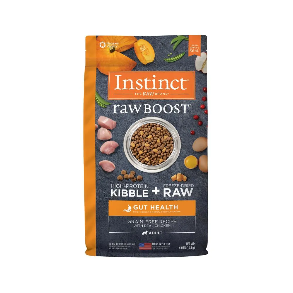 Raw Boost Gut Health Grain Free Kibble   Raw Adult Dog Dry Food - Chicken