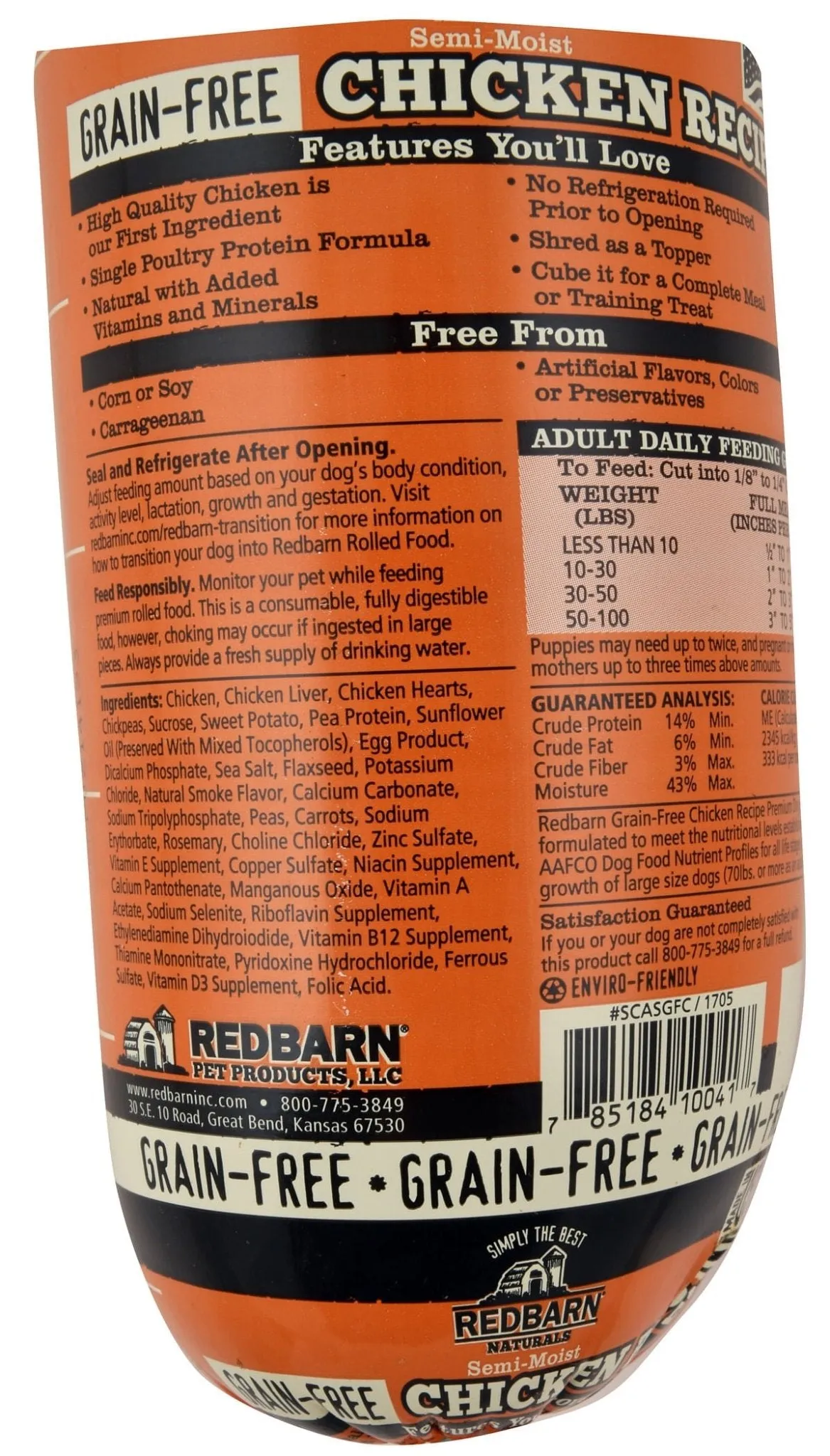 Redbarn Naturals Grain-Free Chicken Recipe Dog Food Roll, 3 lb