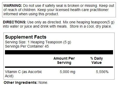 Solaray Vitamin C Powder 5000mg 8 oz Powder