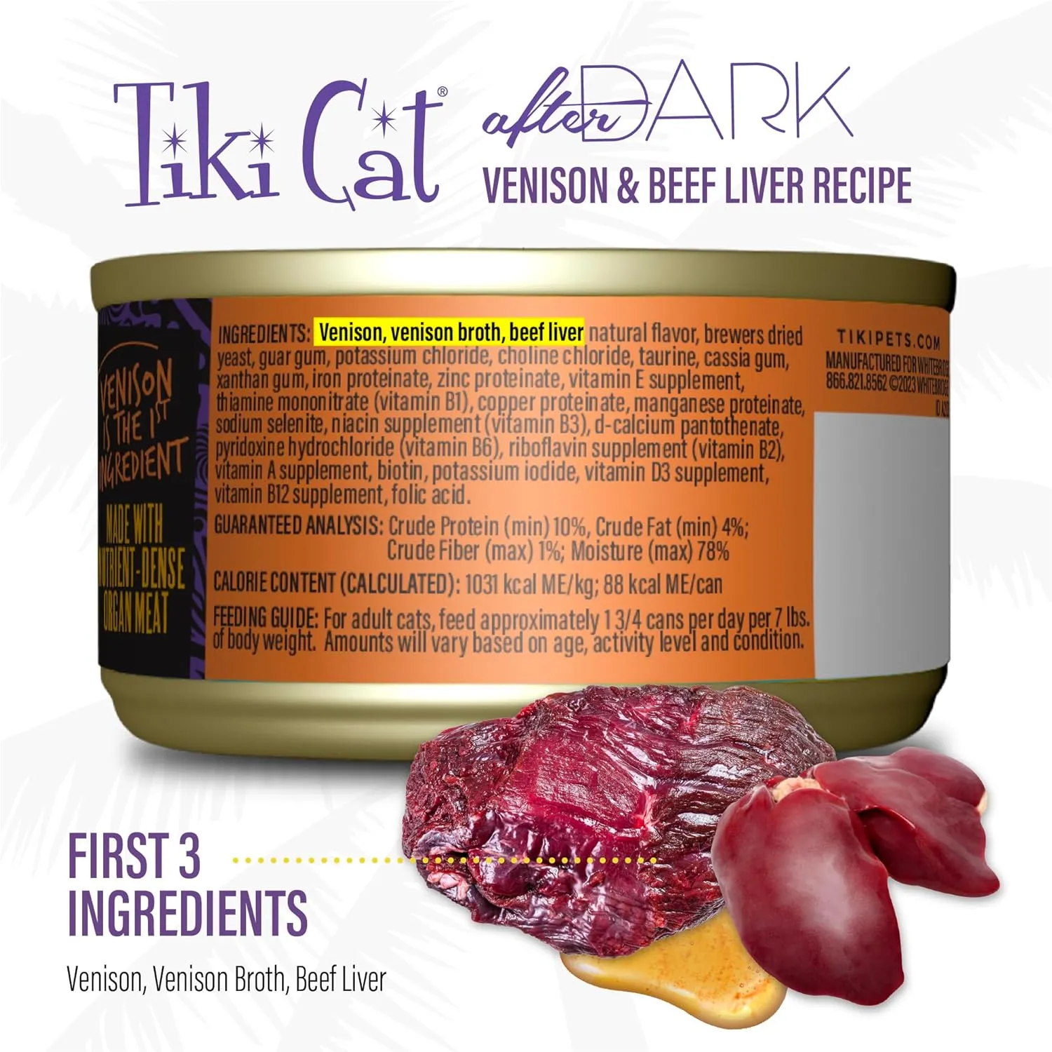 Tiki Cat After Dark Venison Pate Grain-Free Wet Food for Cats (3 oz x 12 cans)