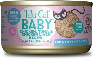 Tiki Cat Baby Kitten Chicken,Tuna, & Chicken Liver, Wet Cat Food, 2.4-oz Case Of 12