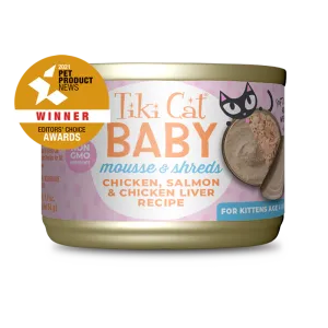 Tiki Cat Baby Kitten Mousse And Shreds with Chicken, Salmon And Chicken Liver Recipe, Wet Cat Food, 1.9-oz 3-Count