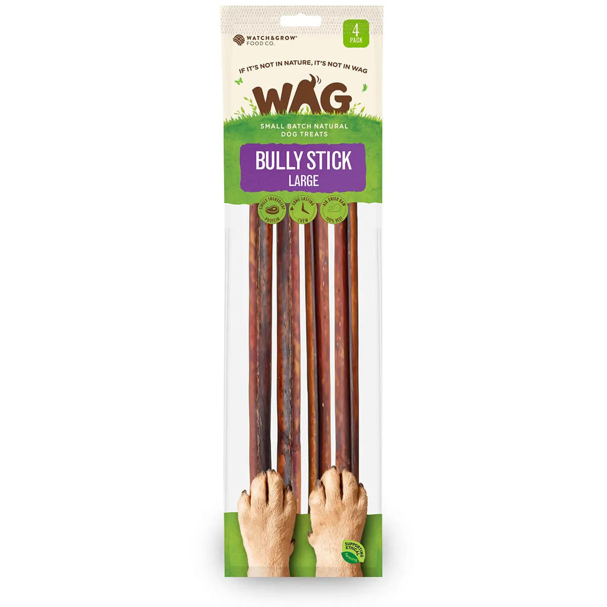 WAG Large Bully Sticks Dog Treats 4 Pack