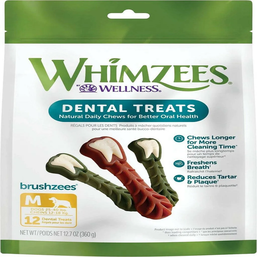 WHIMZEES Brushzees Natural Grain-Free Dental Chews For Dog Treats, Medium (12.7 oz)