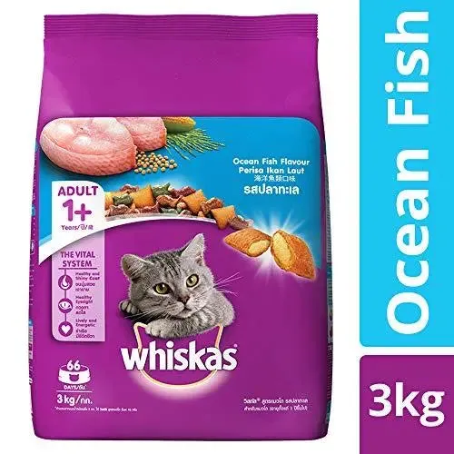 Whiskas Adult Dry Cat Food, Ocean Fish flavour – 3 kg Pack