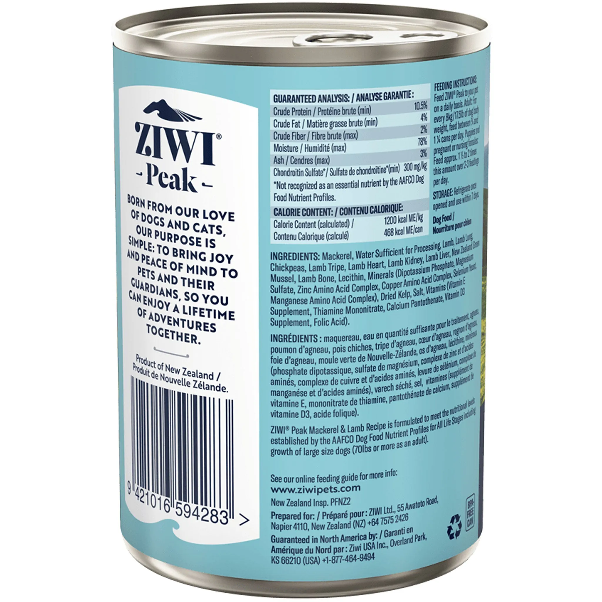 Ziwi Canned Mackerel & Lamb Recipe Dog Food - 13.75oz